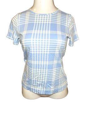 Ann Taylor Light Blue & White Plaid Short Sleeve Women's Tee